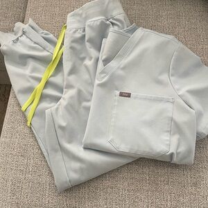 Figs Women’s Light blue scrubs with Neon Accents